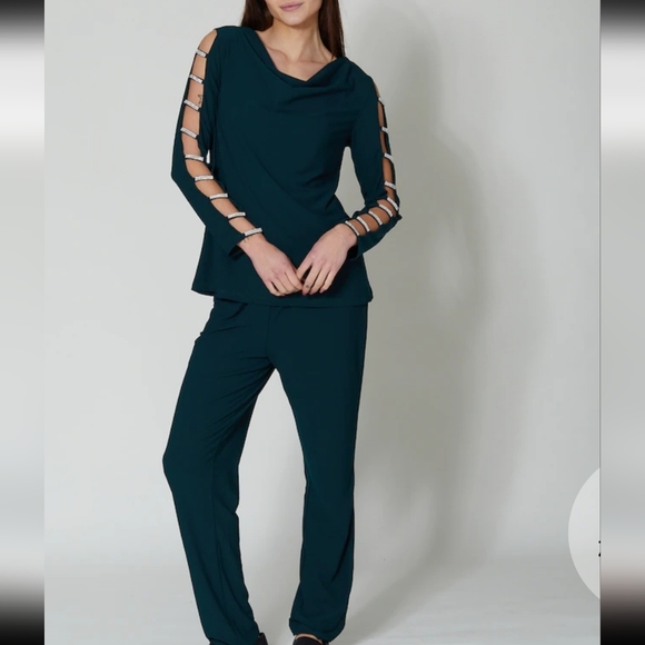 Nina Leonard Pants - NWOT 2 Piece Pant Set With Crystal Bar Detailing    Size XL